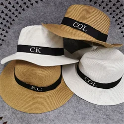 Embroidered Name Women's Beach Summer Sun Hat Wide Brim Summer Hat Custom Any Name Ladies Straw Fedora Hat Party Gift Straw Hat