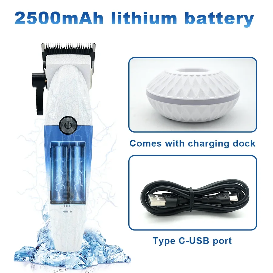 KEMEI KM-1689 ヘアクリッパー プロ仕様 DLCブレード 8800RPM 2500mAh コードレス 充電式 ベース充電器付き 散髪マシン