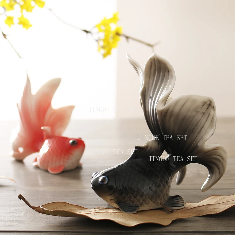 Ceramic Tea Pet Ornaments Sustainable Three-dimensional Home Decor Accessories Goldfish Tea Tray Decoration Tea Set Accessories