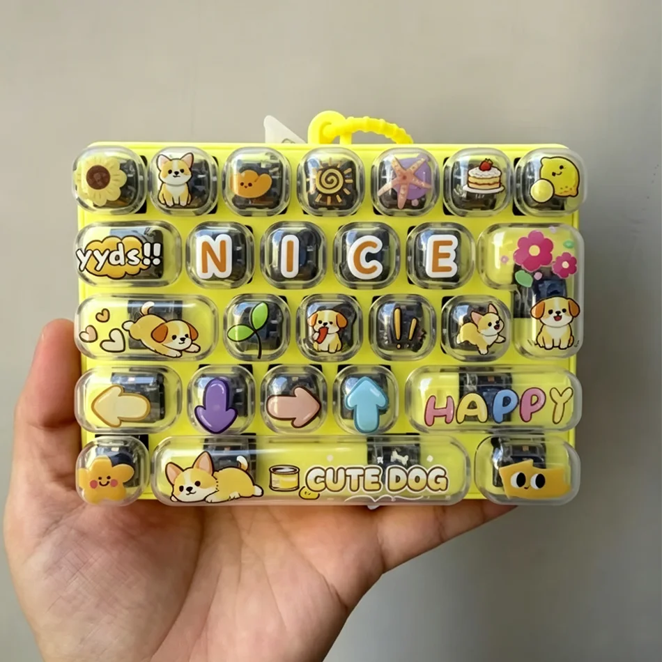 Cute 26‑Key Clickable Stress‑Relief Keyboard Toy, Fruit‑colored Fidget Keycap Keyboard Pendant, Birthday Gift for Kids & Friends