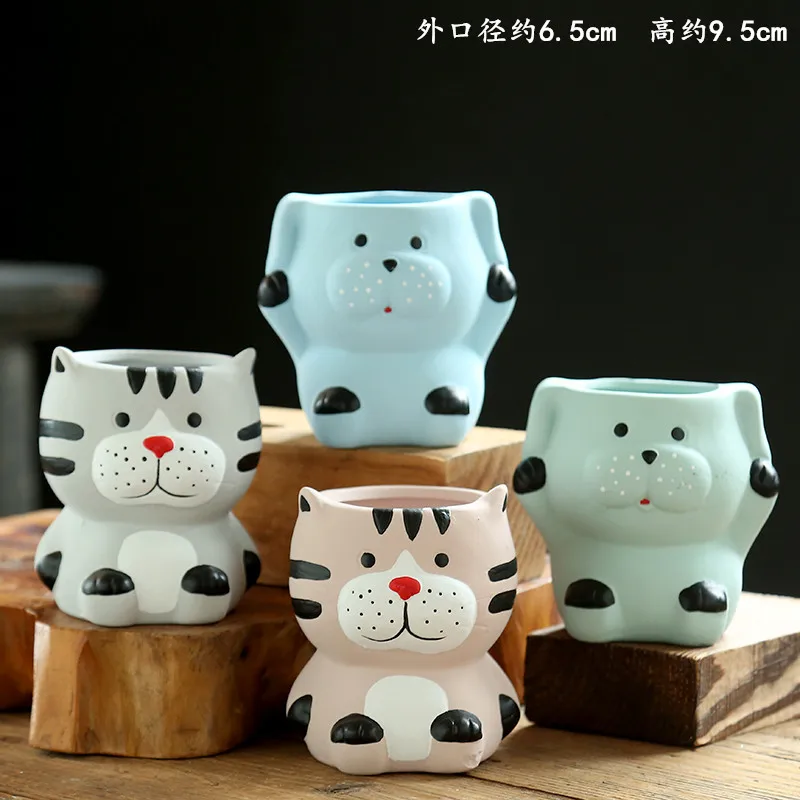 Puppies and KittensSucculent Flower Pot Ceramic Succulent Plant Cute Card Ventilation Creative Size Diameter Simple Flowerpot