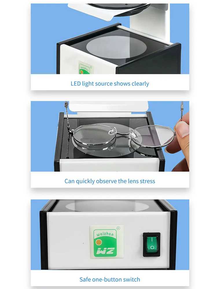 Imagem -05 - Stress Tester para Óculos Strain Gauge para Equipamentos Laboratoriais Ópticos Lens Tester Detectar Lentes e Deformação Wz-jp12a