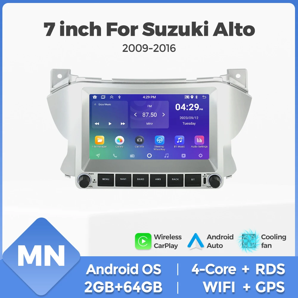 For Suzuki Alto 2009-2016 Android OS 64G 7inch Car Radio Wireless Carplay GPS BT Central Multimedia Intelligent Car audio system