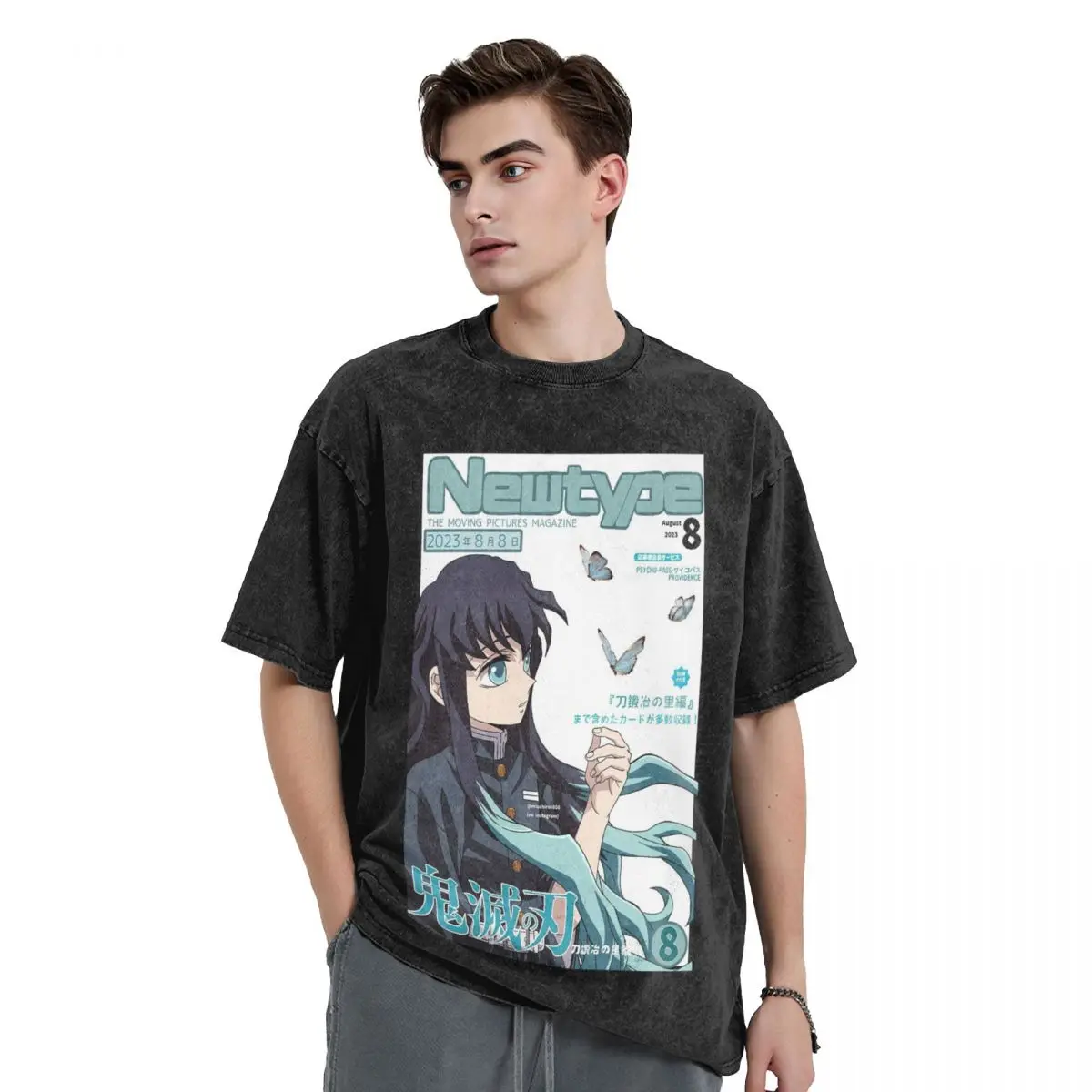 

Muichiro Tokito Washed T Shirts Vintage Short Sleeve Hip Hop T-Shirt Streetwear Tops Tees for Men Women