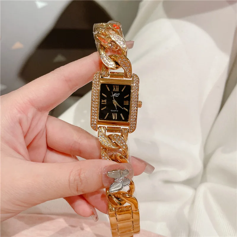 Ladies' Gold Quartz Bracelet Watch with Rhinestones description 4