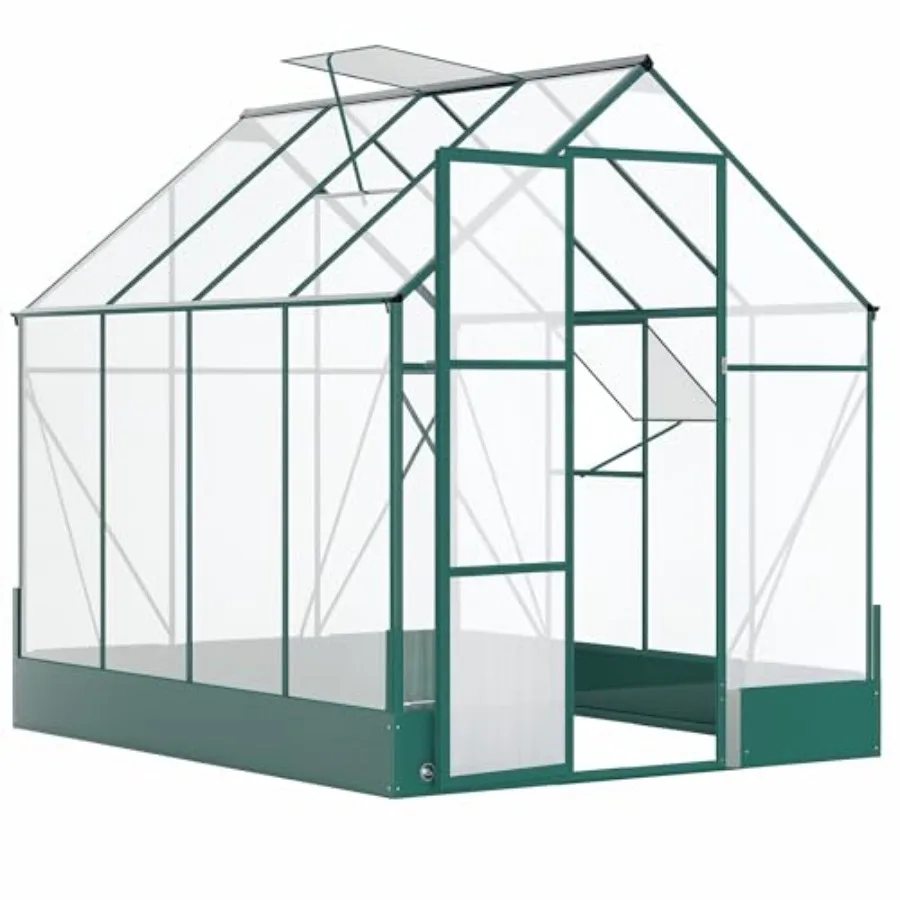 

8' x 6' Greenhouse for Outdoors Polycarbonate Greenhouse with Roof Vent and Rain Gutter Aluminum Walk-in Green House for Outsid