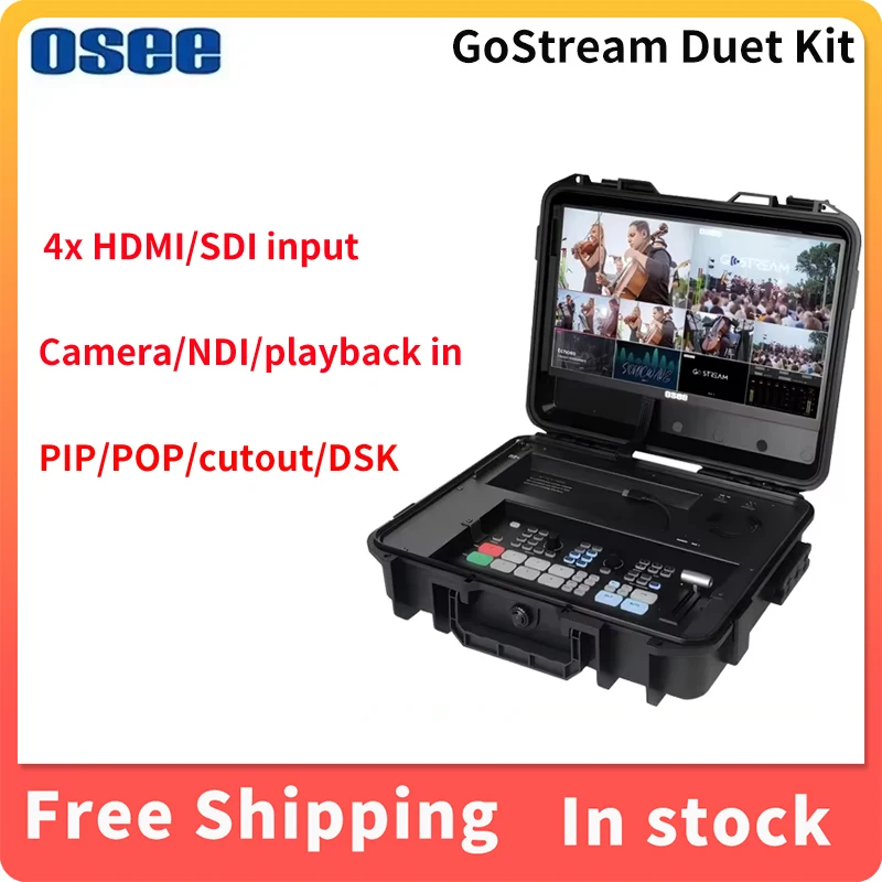 Osee GoStream Duet Pro 4ch Live Streaming Multi Camera Switcher Recorder Player Kit with 4x SDI/HDMI Inputs Video Mixer