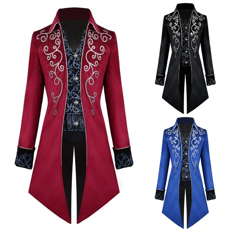 Giacca lunga con stampa ricamata vittoriana gotica Costume Cosplay rinascimentale per uomo Halloween Xmas Steampunk Vintage Tailcoat