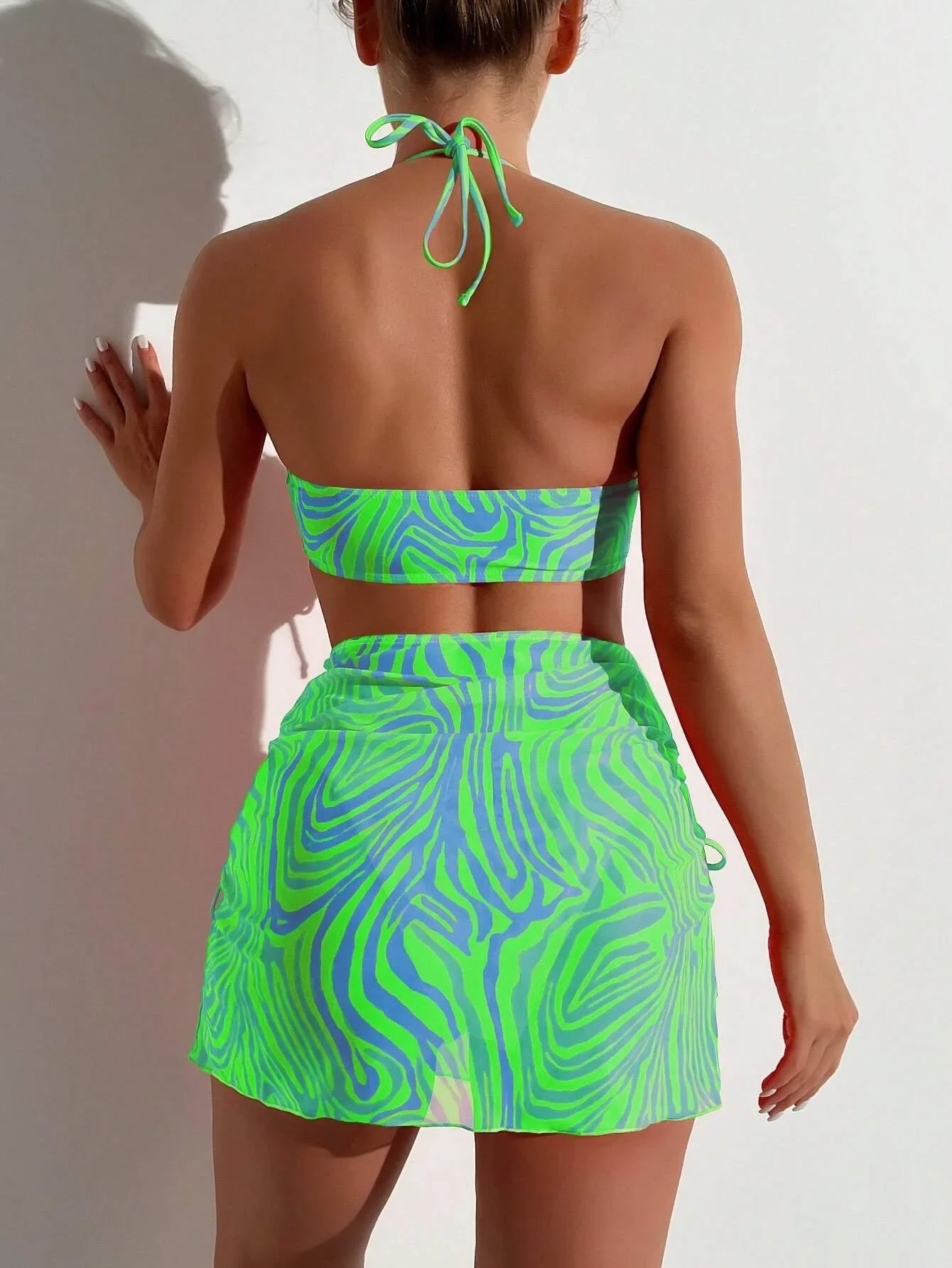 3PCS Push Up Bikini Micro Summer Swimwear Women Swimsuit Sexy Stripe Printed Lace Up Beachwear Skirt Split Bathing Suit Mujer