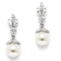 Huitan Dainty Drop Earrings Female Engagement Jewelry with Simulated Pearl Chic Shiny Zirconia Pendant Accessories for Women