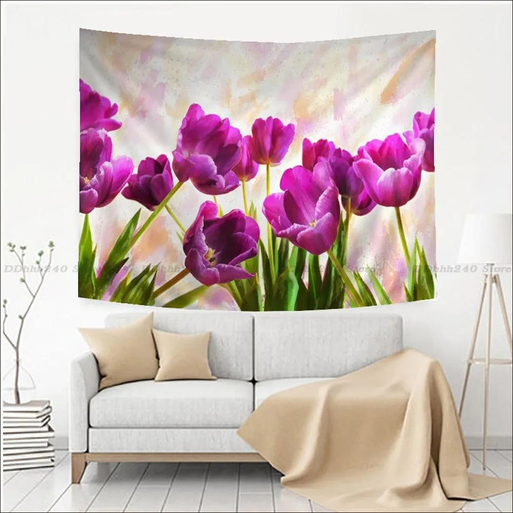 Tapiz de pintura al óleo de flores y pájaros para sala de estar, decoración de dormitorio, arte, decoración del hogar