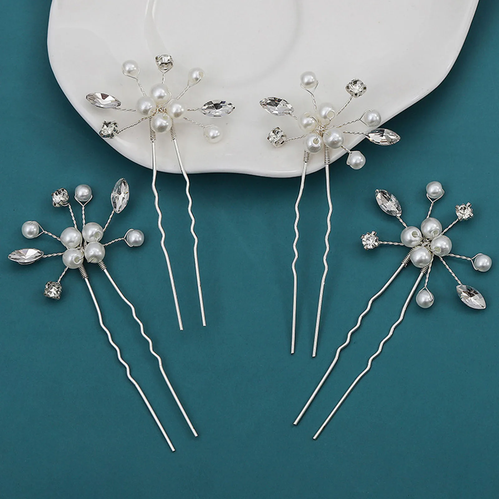 U Shape Hairpin with Pearl Decor Stable Grip Wedding Flower Hairpin Headdress for Princess Party Favors Accessories