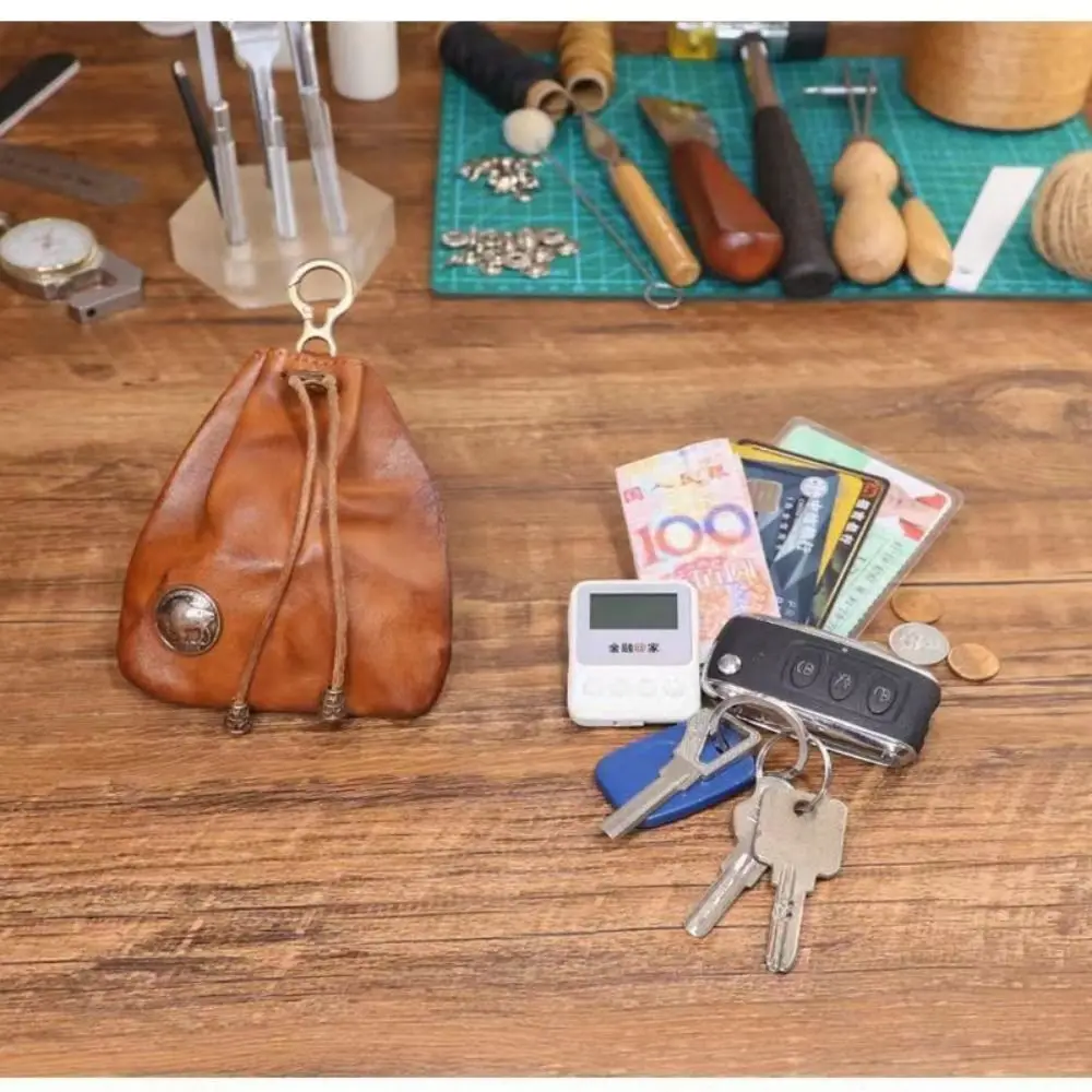 Fashion Vintage Drawstring Key Wallet Retro Medieval Pouch Change Purse Simple Keychain Coin Organizer Waist Bag Jewelry Storage