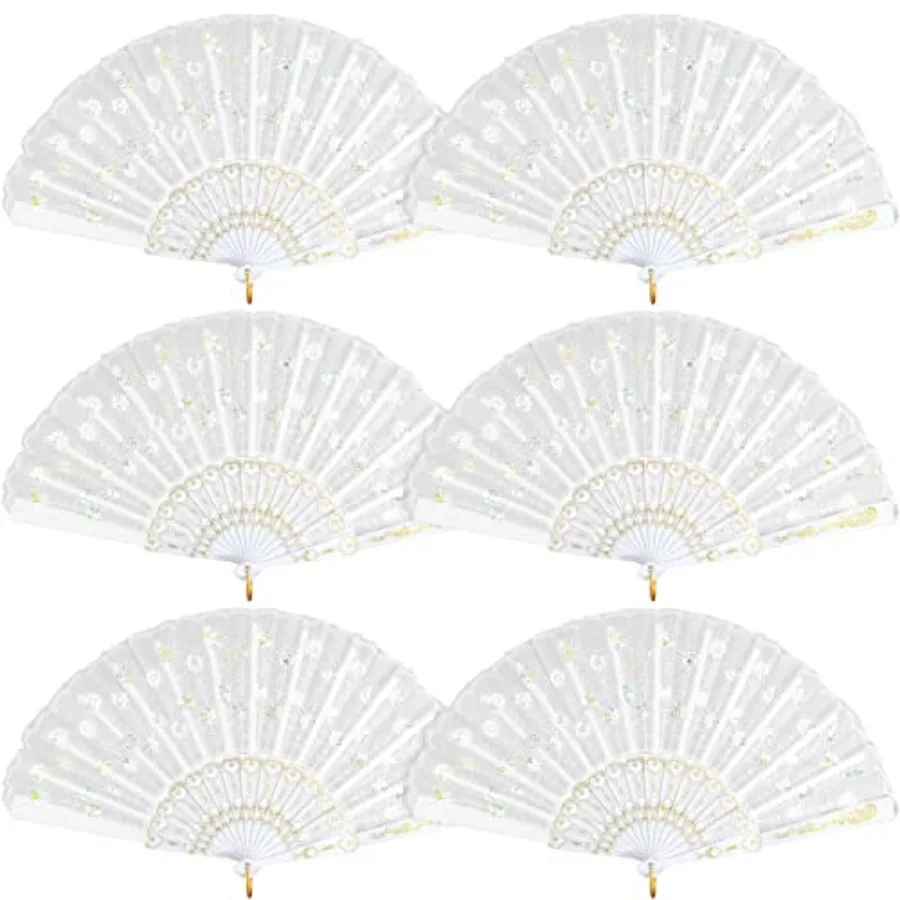 

6 Packs White Spanish Floral Folding Hand Fan Women Lace Fan Handheld Fans for Wedding and Home Decoration