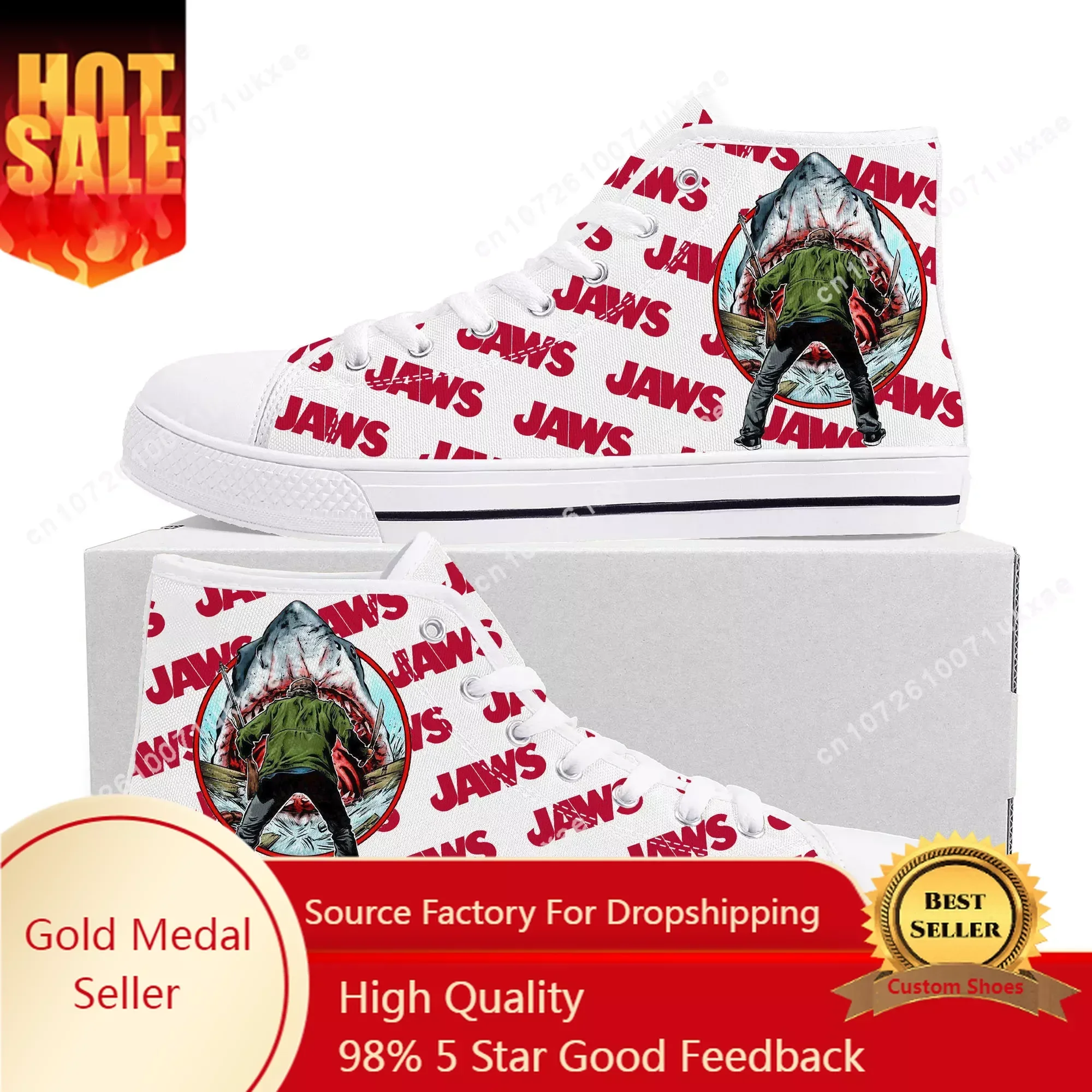 

Jaws Movie Shark High Top Sneakers Mens Womens Teenager Canvas High Quality Sneaker Casual Custom Made Shoes Customize DIY Shoe