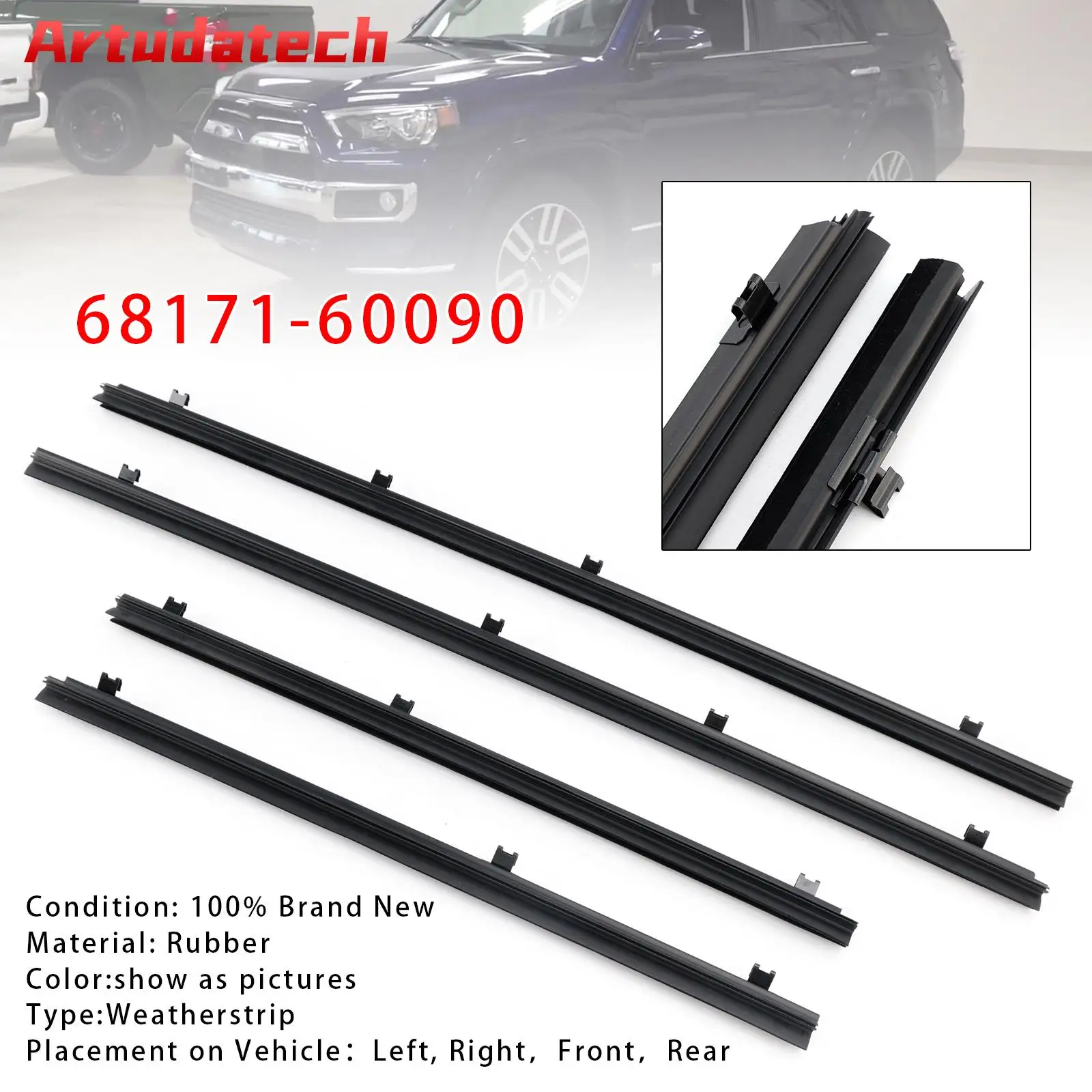 Artudatech 4PCS Door Glass Weatherstrips 68171-60090 For Toyota 4Runner GX460 2010-2020 2021 2022 2023 2024 Car Accessories
