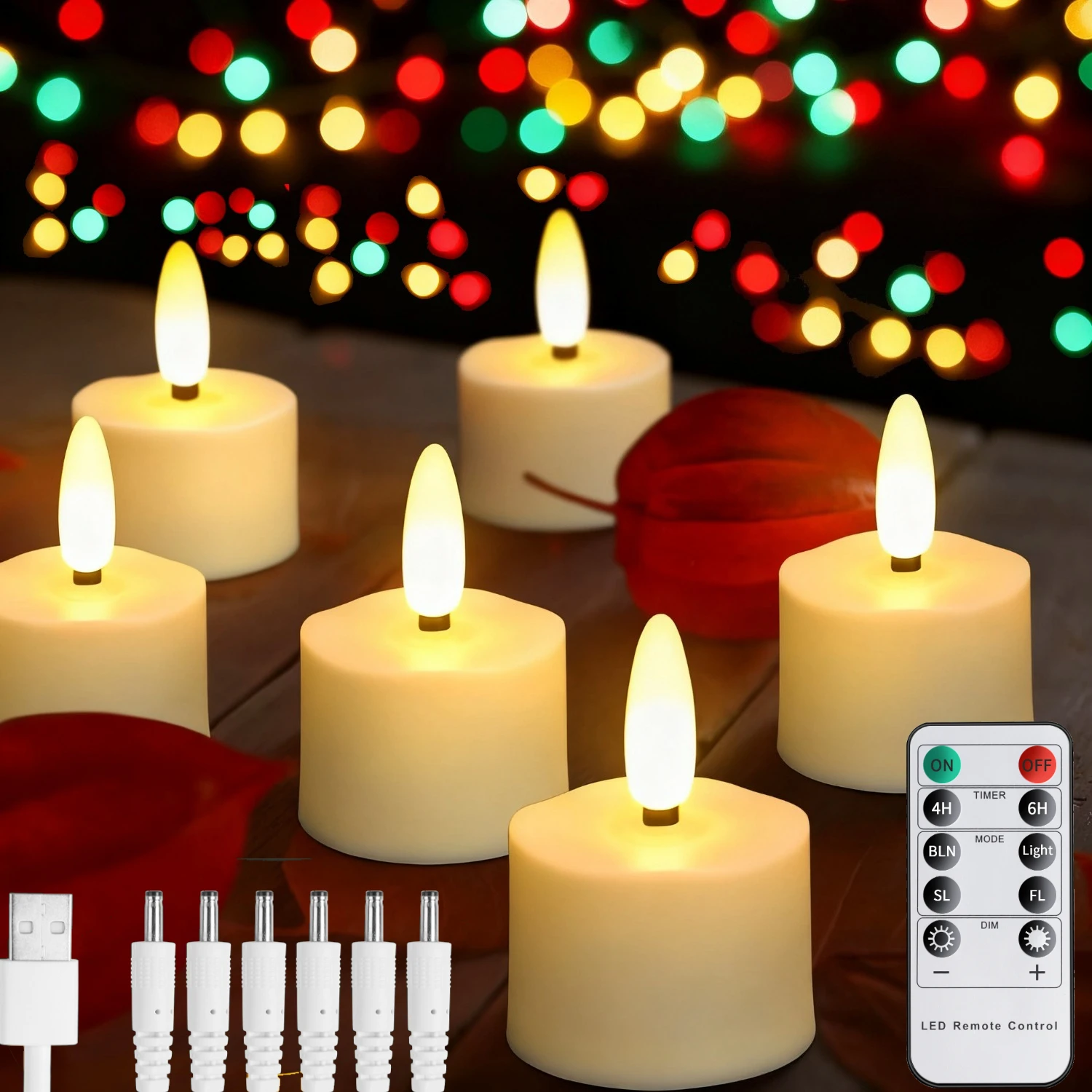 

USB перезаряжаемые чайные свечи с дистанционным таймером, светодиодные электрические беспламенные мерцающие свечи для домашнего стола, вечеринки, украшения спальни