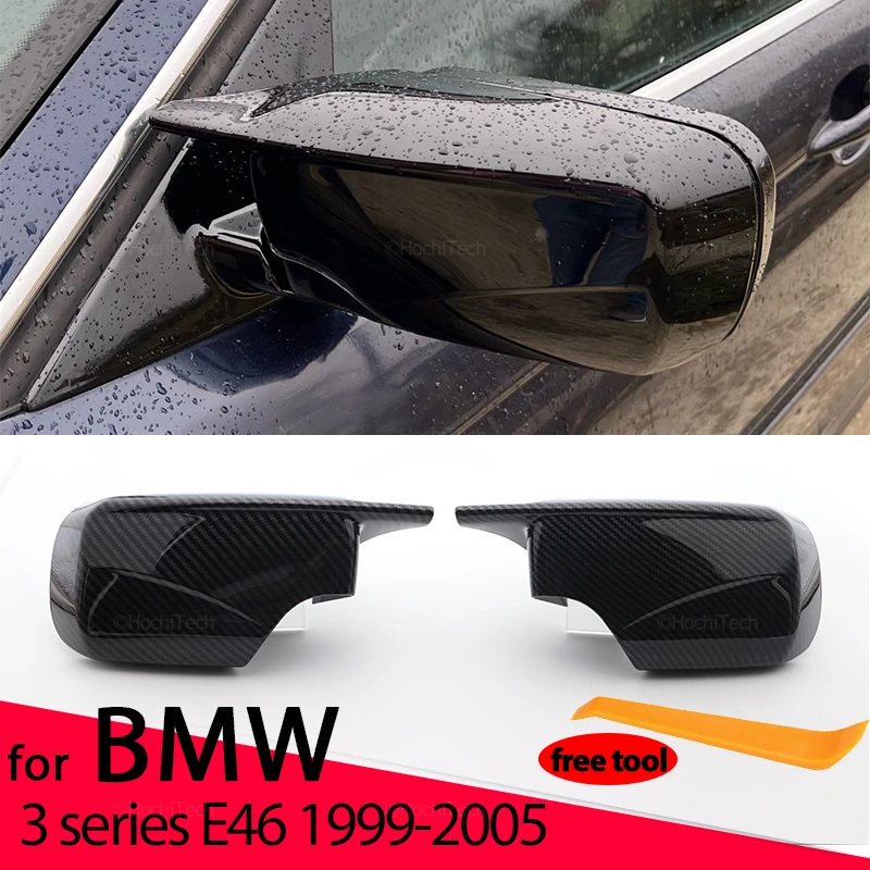 Carbon Fiber Pattern Black Side Mirror cover Caps Replacement for BMW E46 316i 318i 318d 320d 320i 325i 328i 330d 330i 1998-2005