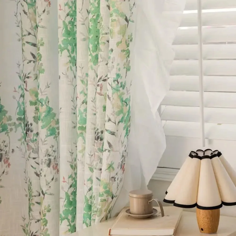 American Country Curtains for Living Room Sheer Floral Print Translucent Not Transparent Balcony Bedroom Romantic Window Gauzes