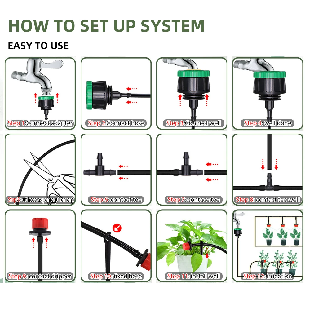 5-50M Garden Automatic Watering System Kit Gardening Timer Controller 1/4'' Hose Smart Drip Irrigation Drippers for Greenhouse