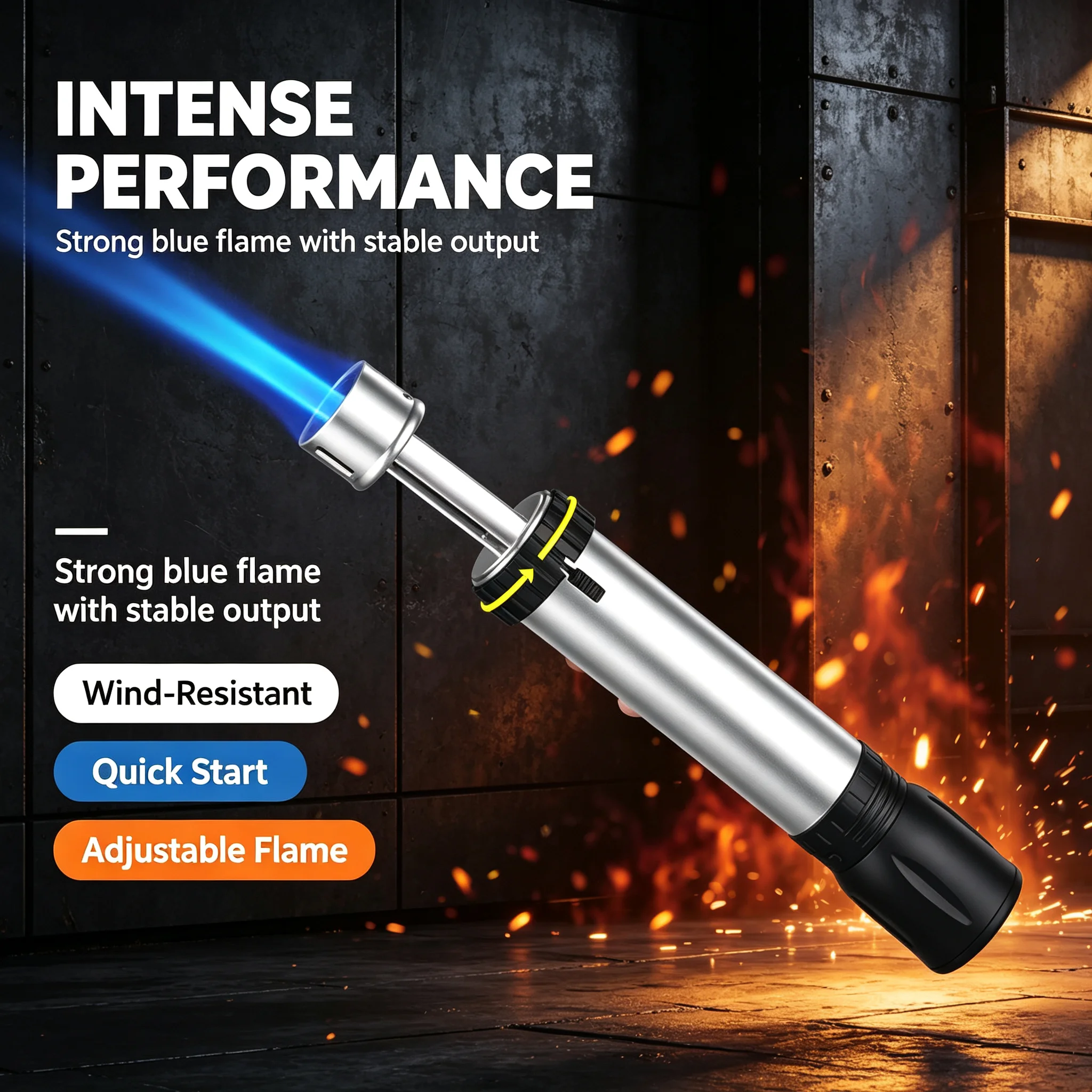 New model with flashlight, strong flame windproof inflatable lighter, straight forward blue flame lighter, outdoor portable barb