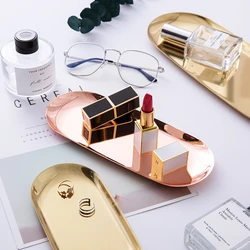 Metal Stainless Steel Gold Plate Rose Silver Oval Cosmetic Storage Tray Jewelry Display Supplies   s Decorative