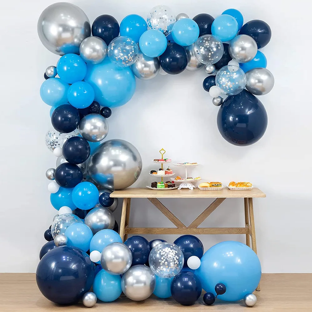 88Pcs/Set Silver Blue Metallic Balloon Garland Arch Kit Wedding Kids Baby Shower Latex Ballon Kits Birthday Party Decoration