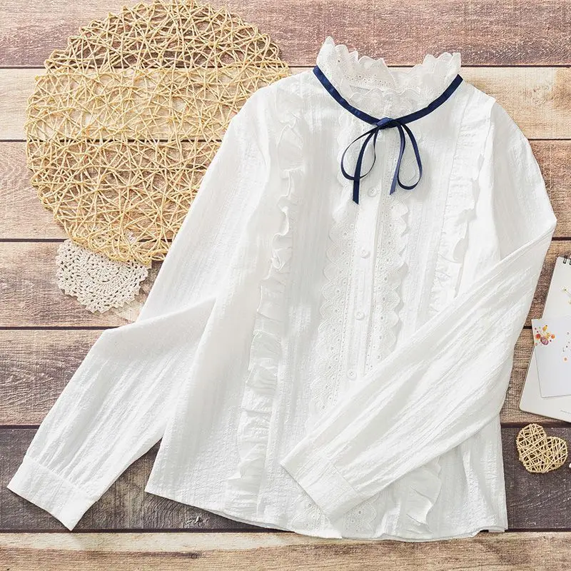 

Зимние женские блузки в консервативном стиле Kawaii, рубашка в японском стиле Лолиты, милые милые кружевные рубашки с рюшами JK, дизайнерские рубашки с длинными рукавами, женская одежда