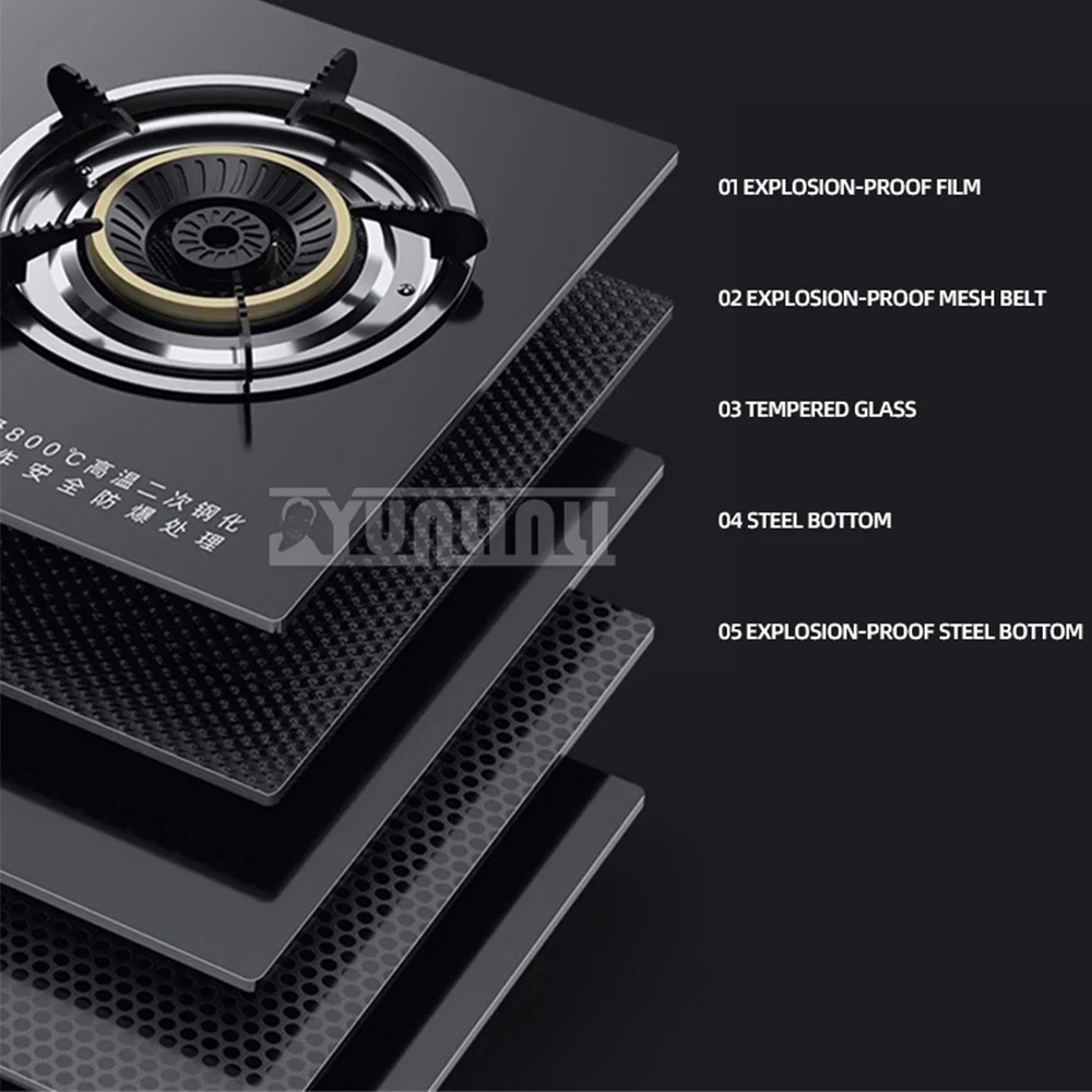 Gas Stove Household Desktop Empered Glass Natural Gas Liquefied Gas Stove Double Furnace High Fire Furnace