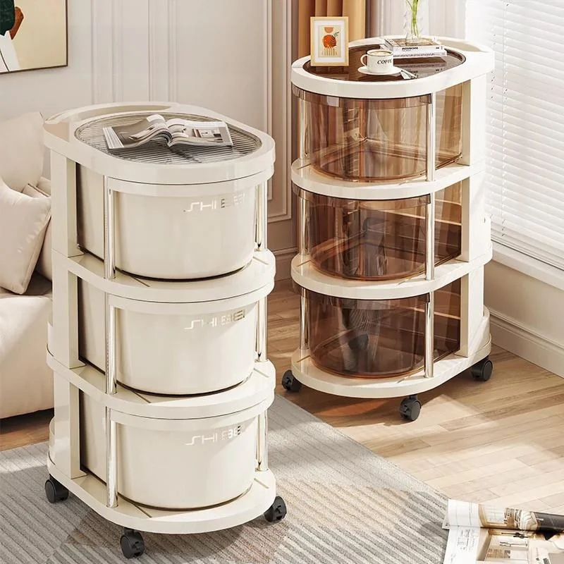 

Creamy Style Multi-Layer Storage Rack Mobile Cart Standing Cosmetic Underbed Organizer for Living Room And Bedroom