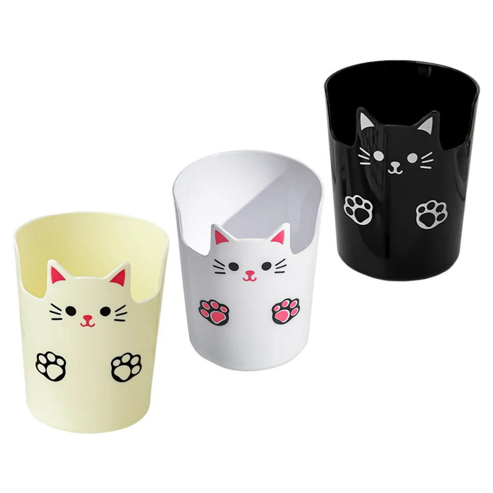 

3 Pcs Cat Pen Holder Large Capacity Plastic Desk Accessories Kids Stationery Storage Portable Pen Cup Cute Organizer