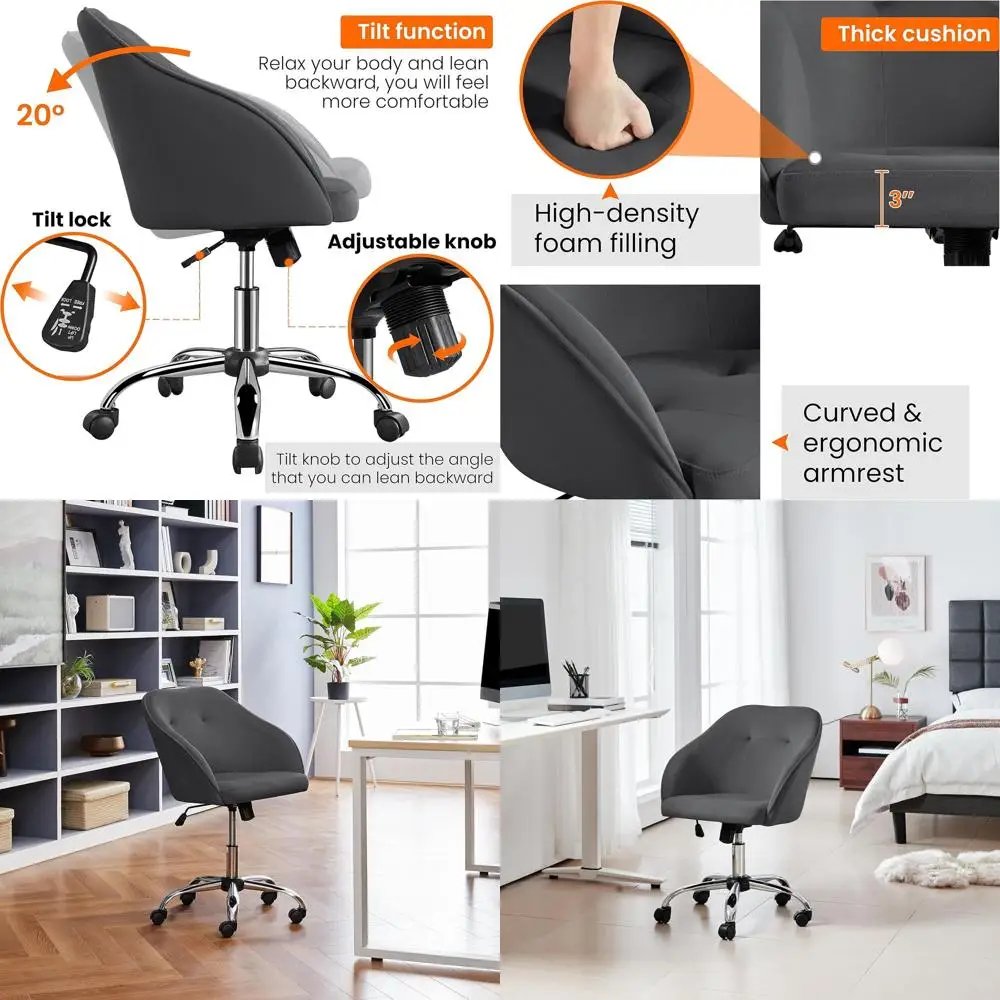

Adjustable Ergonomic Swivel Office Chair with Large Seat, Mid-Back Support, Desk and Computer Use, on Wheels with Armrests