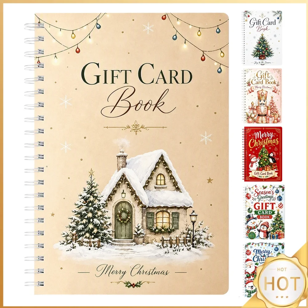 Card Storage Holder Spiral Notebook Holiday Gift Card Organizer 210x150mm for Festive Party Hosts Families