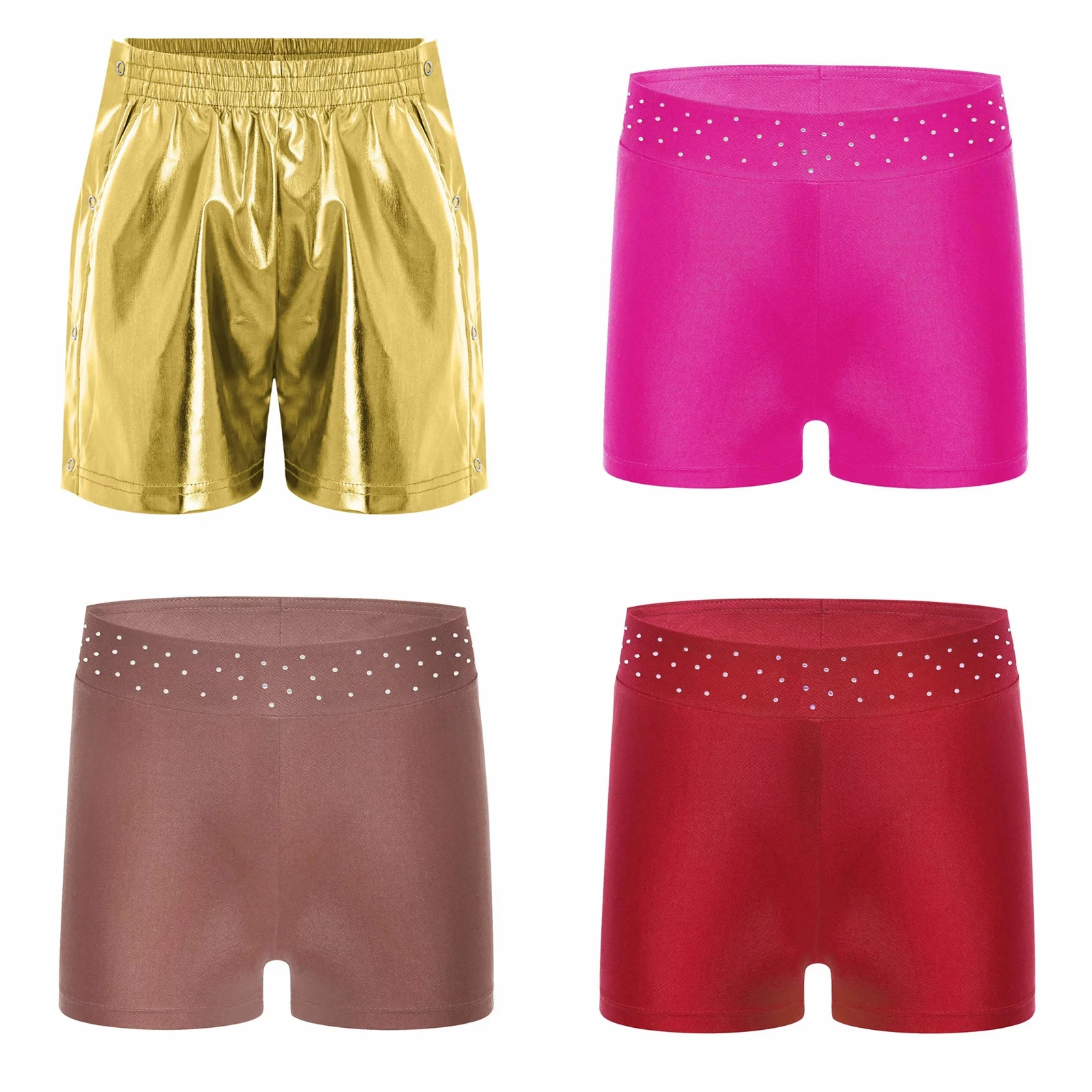 Children Metallic Shorts Shiny Dancewear Hip Hop Clothes Kids Shorts for Boys Girls Dance Party Stage Performance Costumes
