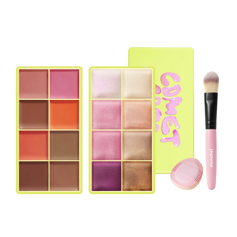 16Color Cream Eyeshadow Palette 4Pcs Set Matte Shimmer Multi-use Eye Face Makeup With Brush Sponge Puff Beauty Cosmetics