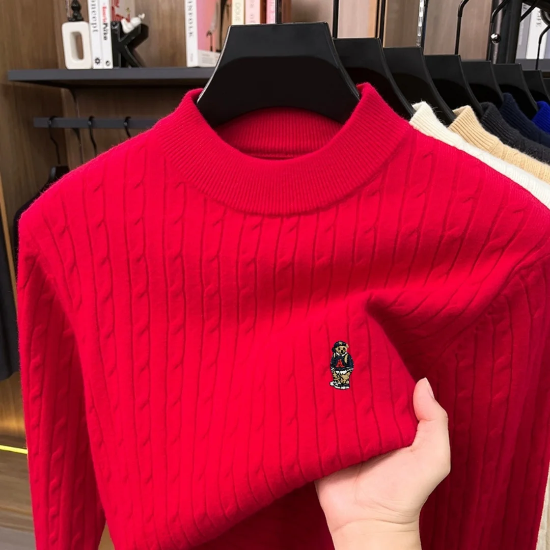 Autumn and winter men's sweater designer brand teddy bear embroidery long sleeved warm and skin friendly round neck knitted top