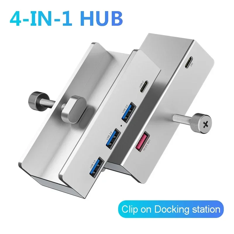 4 Port USB 3.0 HUB with Power Supply USB3.0 Splitter Adapter Clip-type Multi Splitter 5G High Speed Data Transmission for Laptop