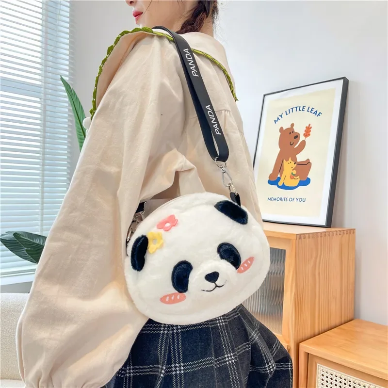 Urocza pluszowa torba Crossbody Panda plecaki na jedno ramię ukośny portfel zwierzęta zabawka portmonetka dla dzieci prezent urodzinowy