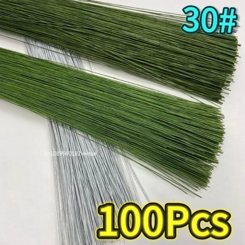 100 Uds. De tallos de alambre Floral de 40cm, ramitas artificiales cubiertas de papel, alambre de hierro para hacer ramas de medias DIY, accesorios para hacer flores
