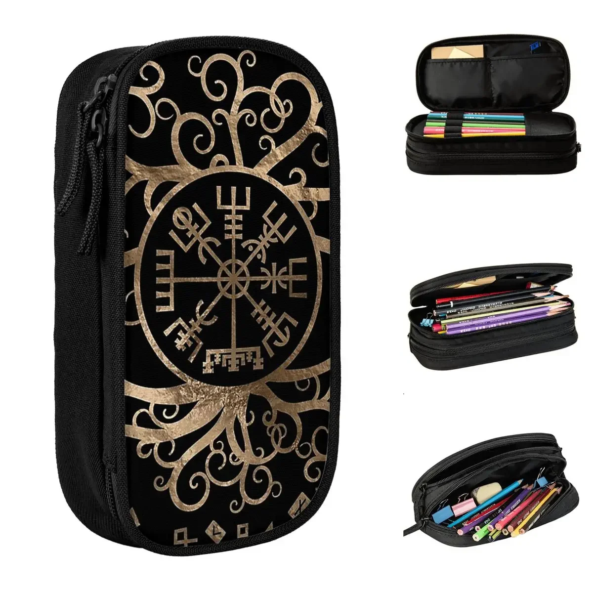 Vegvisir Tree Of Life Yggdrasil Runes Viking Pencil Cases Valhalla Pencil Pouch Pen Box Large Storage Bag Office Stationery