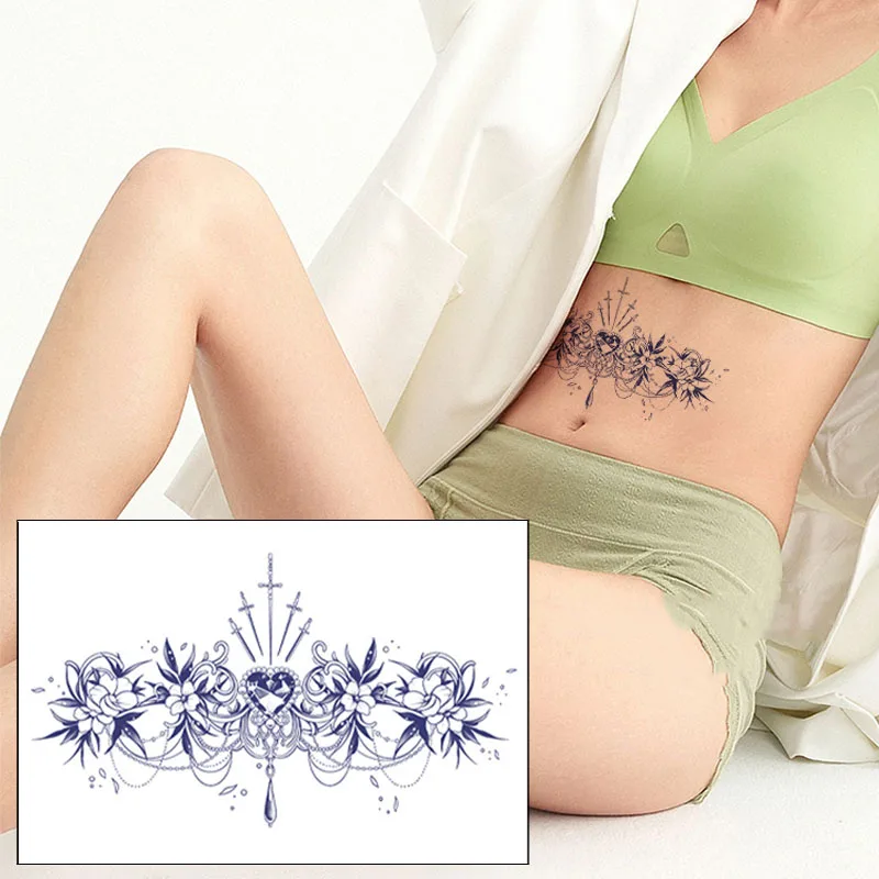 

Diamond Flower Sexy Abdominal Realistic Tattoo Stickers, Colorful, Waterproof, Sweatproof, Disposable Temporary Stickers