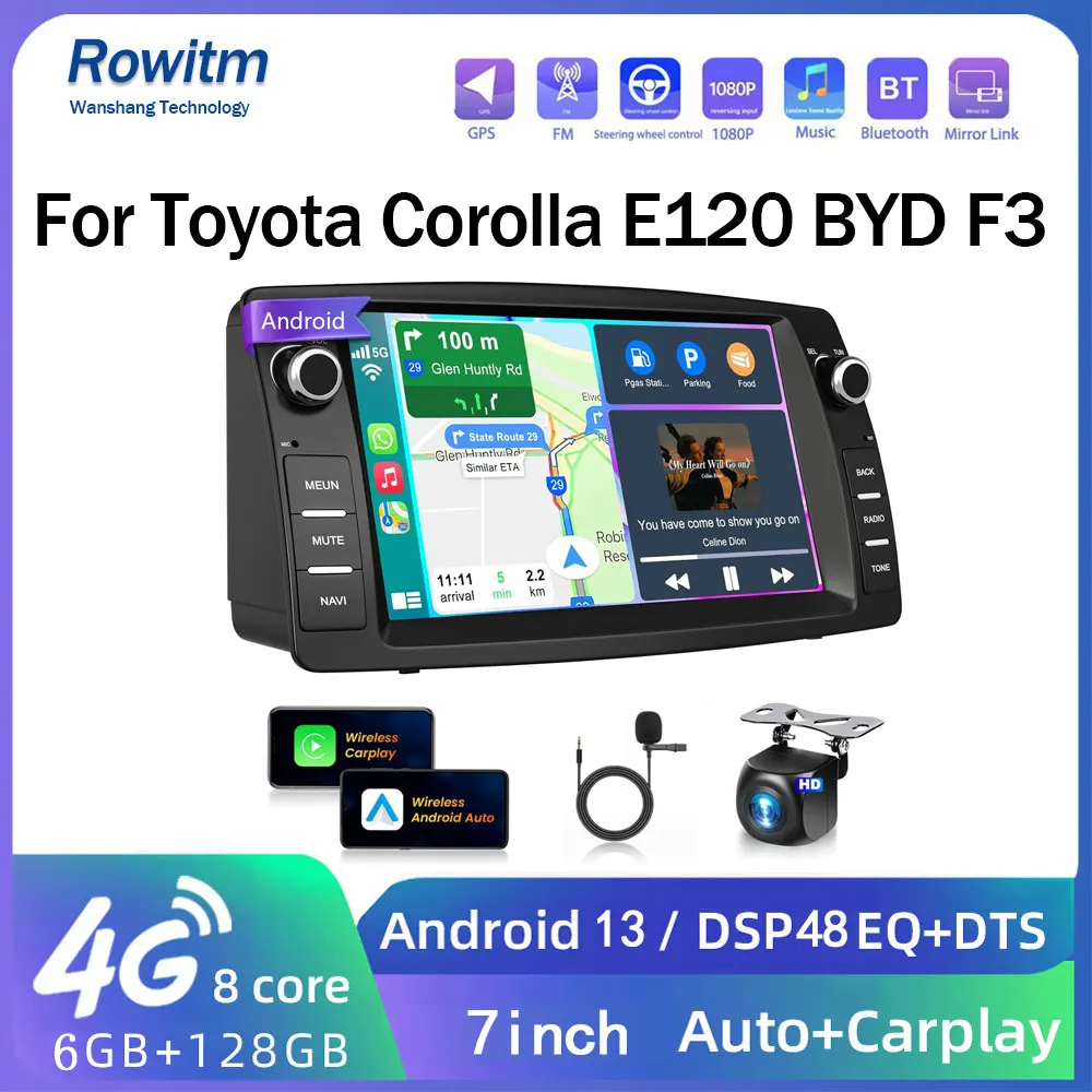 

For Toyota Corolla 2000-2006 E120 e 120 BYD F3 2007-2011 GPS Android 12 4G NET Car stereo adio Multimedia Video Player carplay