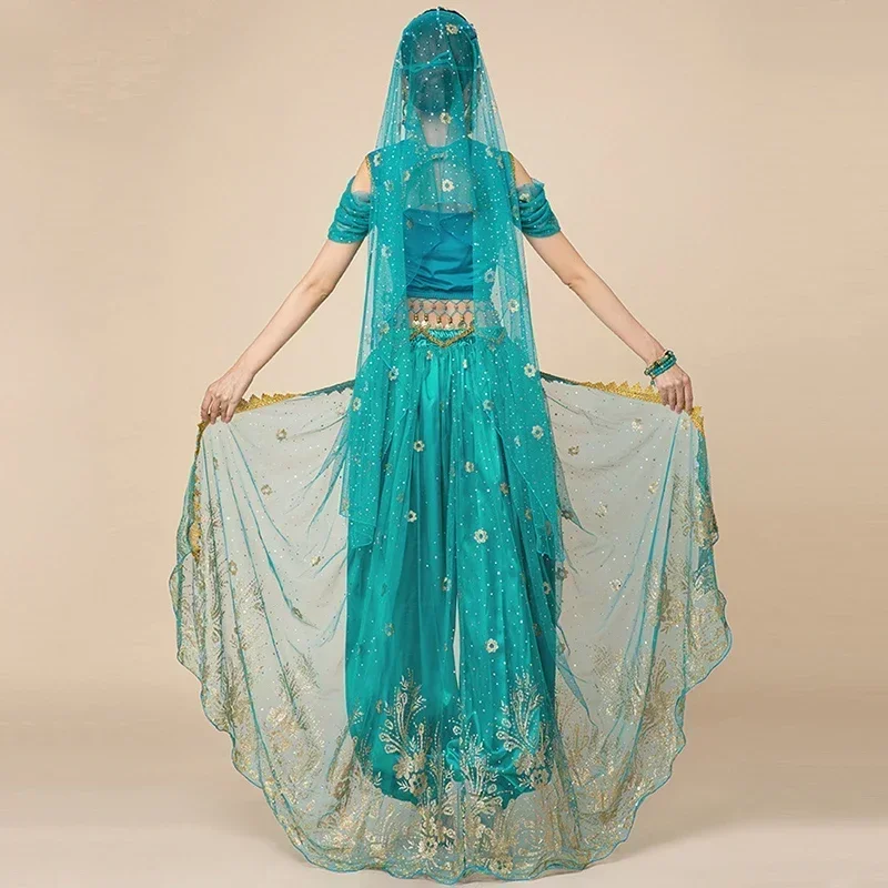 Sari Bollywood Jasmine BellyDance Costume Indian Dance Embroider Festival Arabian Princess Party Cosplay Jasmine Princess Outfit