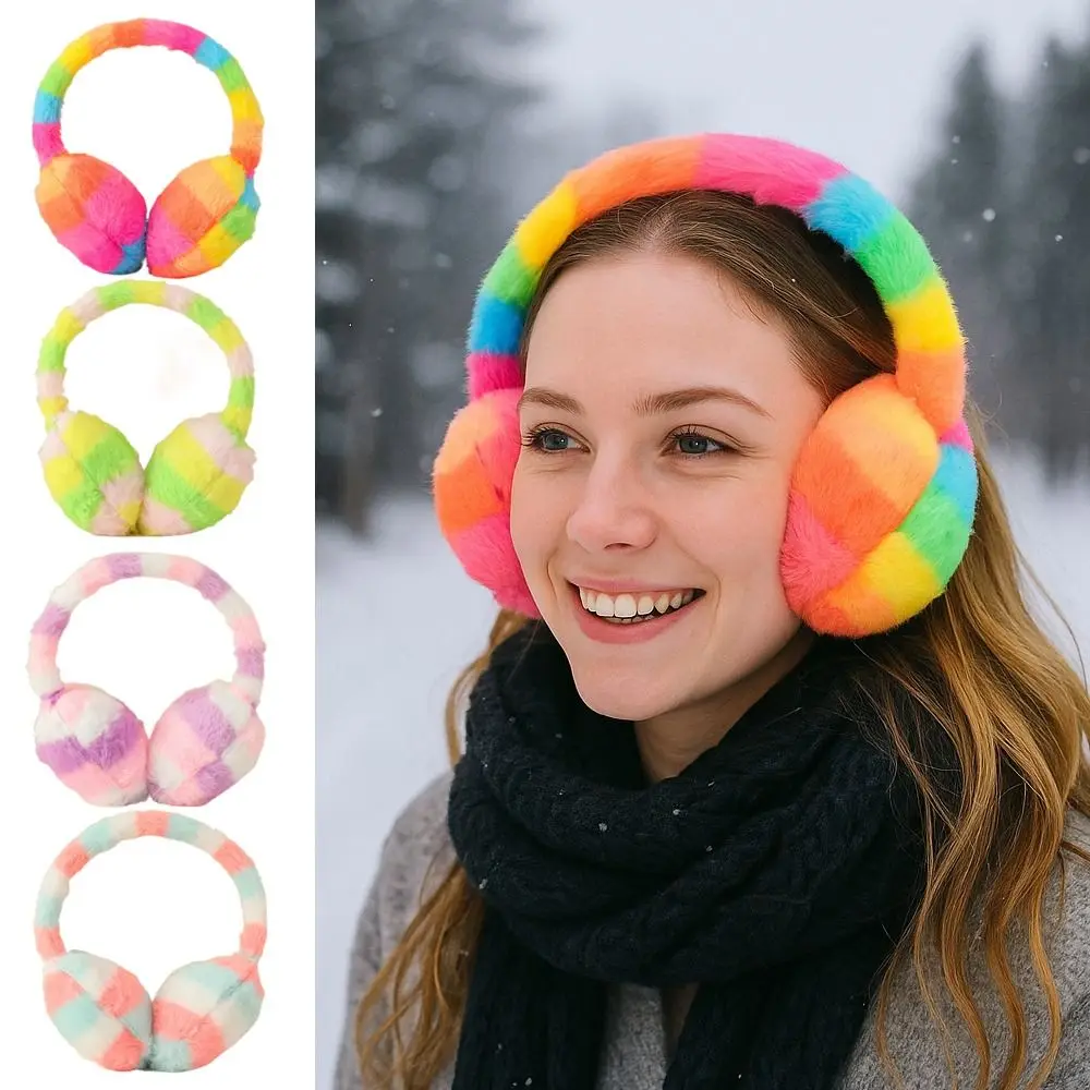 الشتاء الدافئة لينة غطاء للأذنين سميكة قوس قزح اللون رقيق سماعات الأذن حماية الأذن التجمد فو الفراء الأذن يفشل