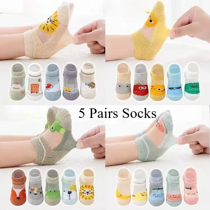 5 Pairs/lot 0-8Y Children Ultrathin Mesh Socks Baby Boys Girls Summer Cute Cotton Breathable Thin Soft Boat Socks Kids Socks