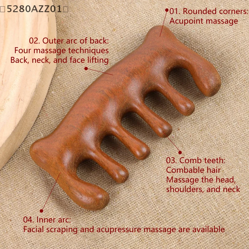 Wood Therapy Massage Comb Head Face Scalp Gua Sha Massager Natural Facial Sandalwood Wide Tooth Gua Sha Scraping Body Massage