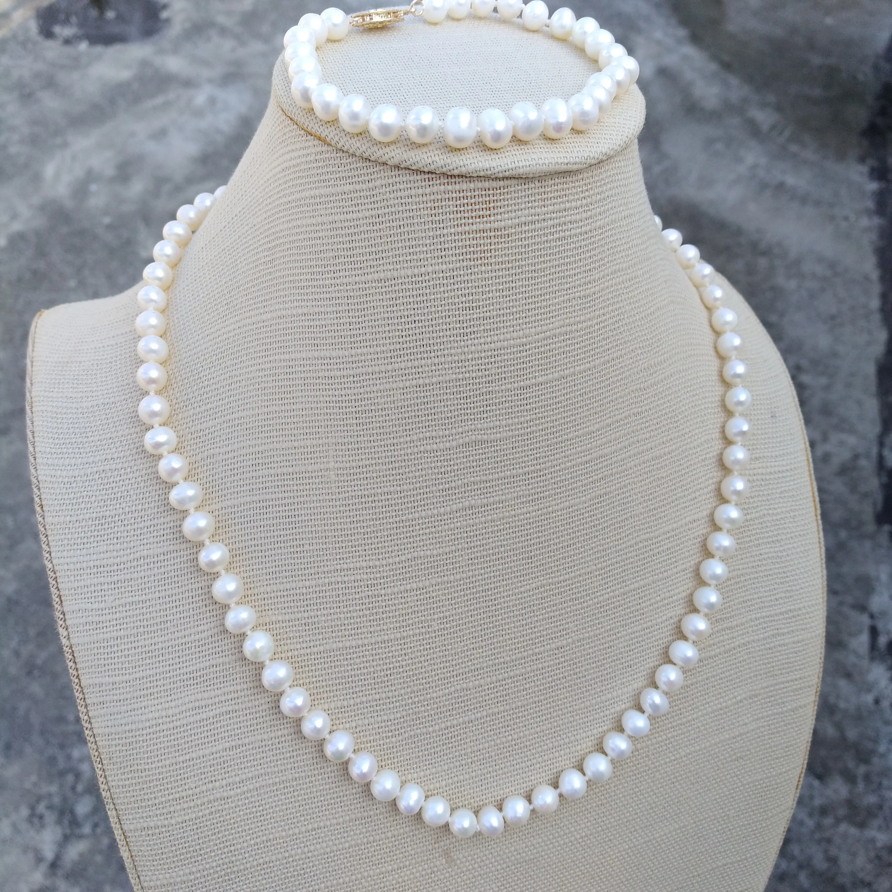 Elegant 6-7mm South Sea Round White Pearl Necklace 45cm Bracelet 20-24cm Original Real Shot Photos