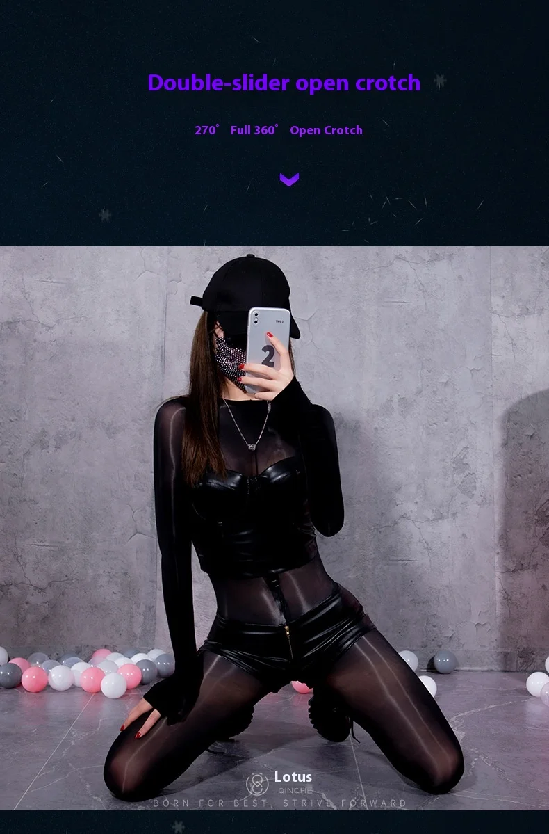 Onesie Stockings Full Body Shiny Reflective Sexy Adjustable Zipper Open Fun Ultra-thin Pantyhose High Elastic Stockings Tights