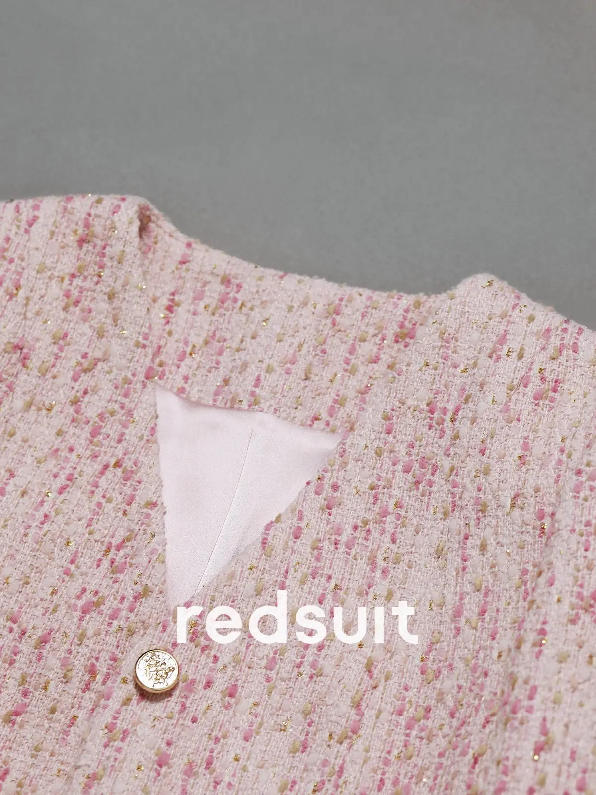 New Gentle pink tweed jacket, fashionable V-neck short top Custom Sizes