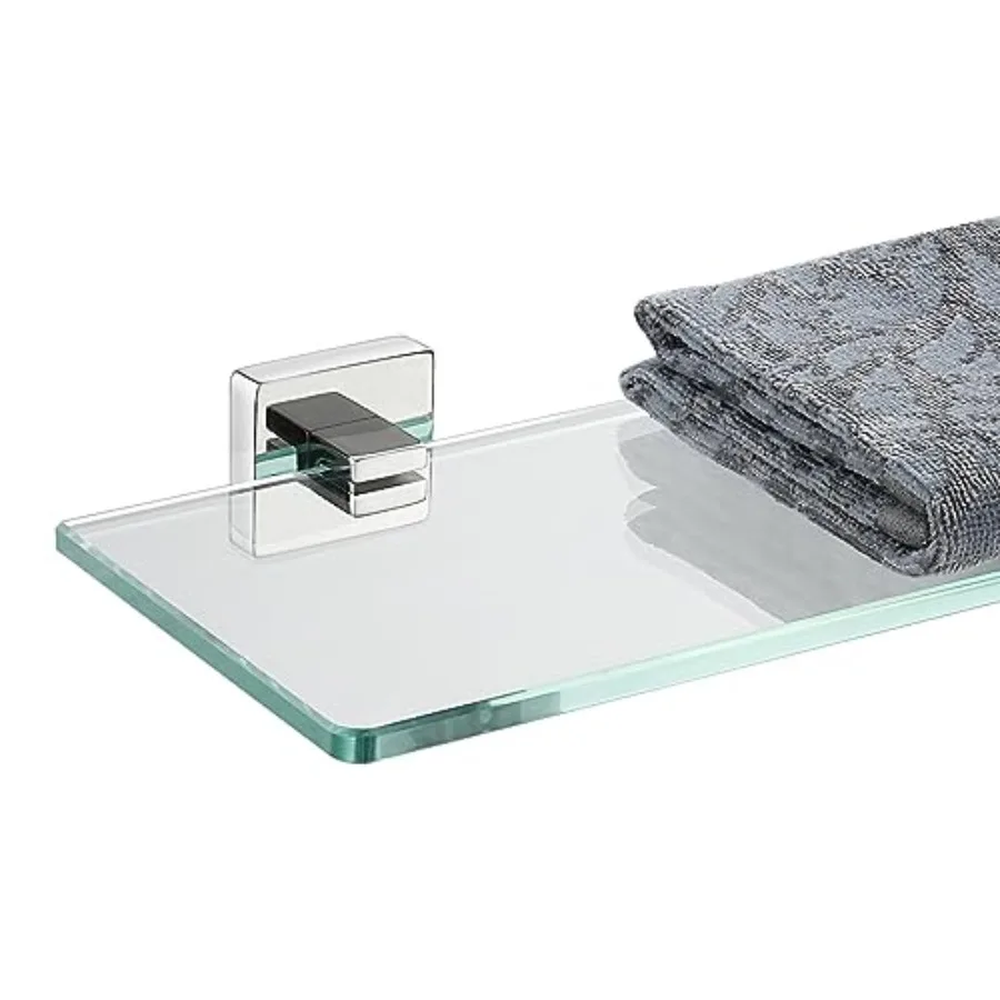 

Bathroom Glass Shelf, Floating Tempered Glass Shower Storage by 5, 304 Stainless Steel Wall Mount, TGS1L-CH